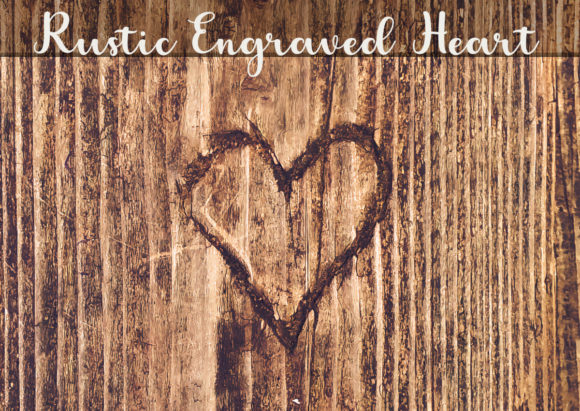 Engraved Heart Love Rustic Wood Texture